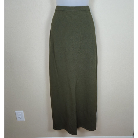 DISSH Carrie Maxi Skirt Olive Green Army Ribbed Stretch Knit Slit AUS XXL, US L - Picture 2 of 10
